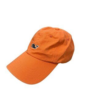 Vineyard Vines Orange Cotton Baseball Cap With Whale Logo & Adjustable Strap